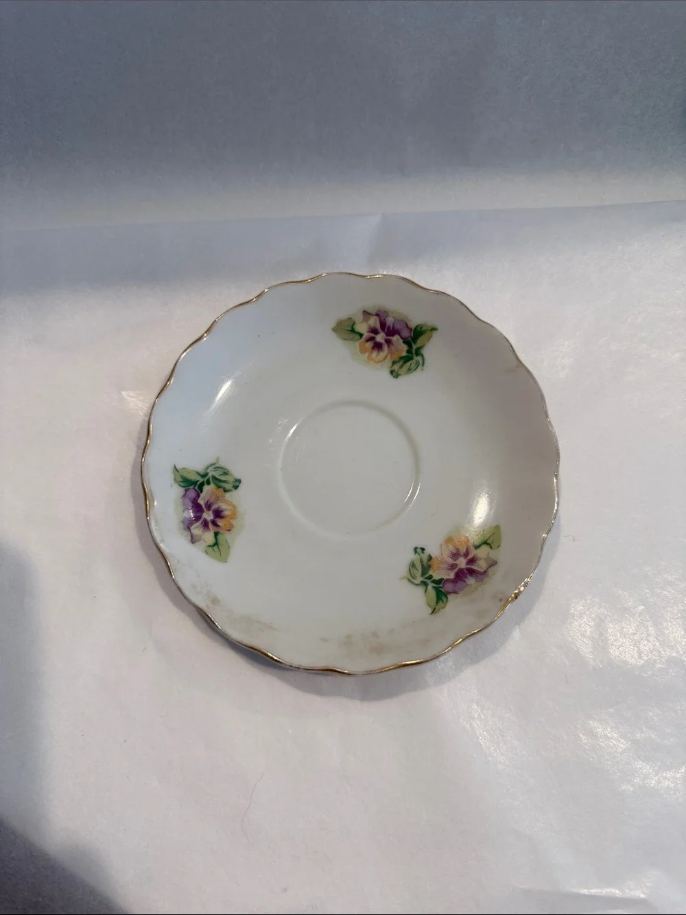 Porcelain Saucer with Purple & Yellow Floral Accents and Gold Trim